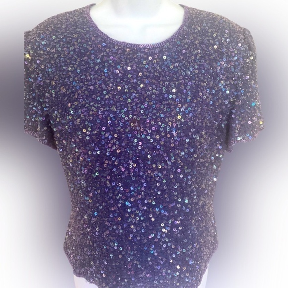 Brownstone Studio New York Sequined Top - 8 purple blue sequined silk blend ,